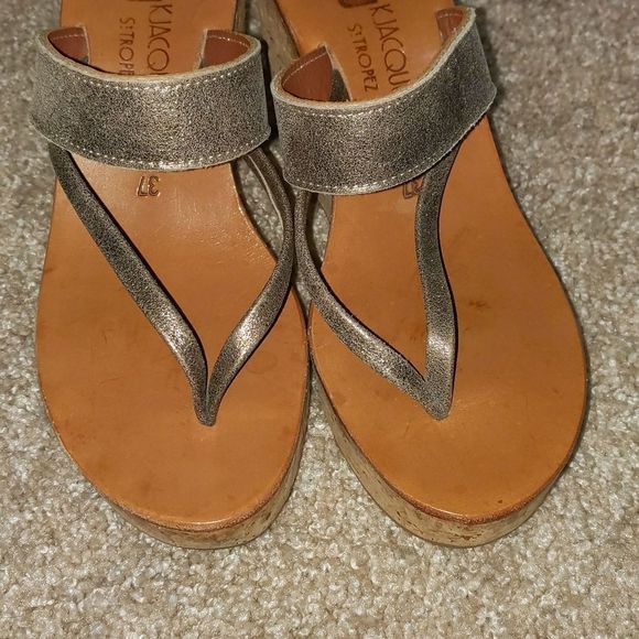 K Jacques St Tropez Cork Wedge Heel Sandals France 37 - Picture 2 of 6